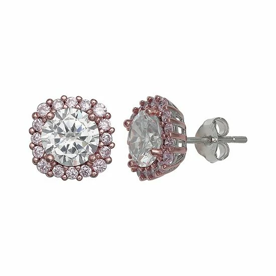 PRIMROSE Sterling Silver Cubic Zirconia Halo Stud Earrings Gold Tone - Image 2