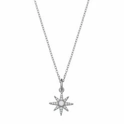 PRIMROSE Sterling Silver Opal & Cubic Zirconia Starburst Pendant Necklace