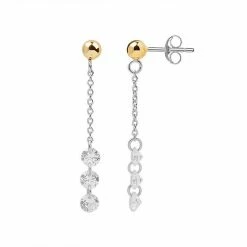 PRIMROSE Two Tone Sterling Silver Cubic Zirconia Chain Drop Earrings