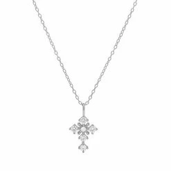 PRIMROSE Sterling Silver White Opal & Cubic Zirconia Cross Pendant Necklace