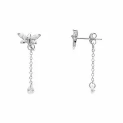 PRIMROSE Sterling Silver Floating Cubic Zirconia Dragonfly Threader Earrings