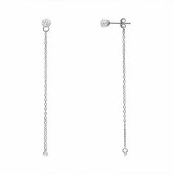 PRIMROSE Sterling Silver Clear Crystal Fireball Studs With Drop Chain & Floating Cubic Zirconia Earrings