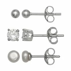 PRIMROSE Sterling Silver Freshwater Cultured Pearl & Cubic Zirconia Stud Earring Set