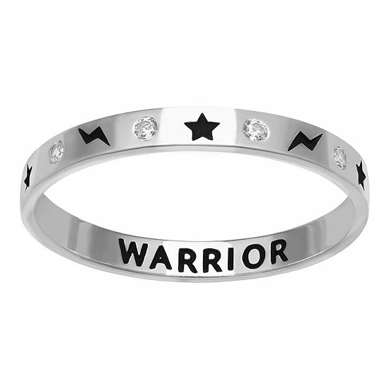 PRIMROSE Sterling Silver Cubic Zirconia Lightning Star "Warrior" Band Ring