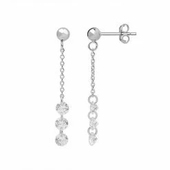 PRIMROSE Sterling Silver Ball Stud Triple Floating Cubic Zirconia Chain Drop Earrings