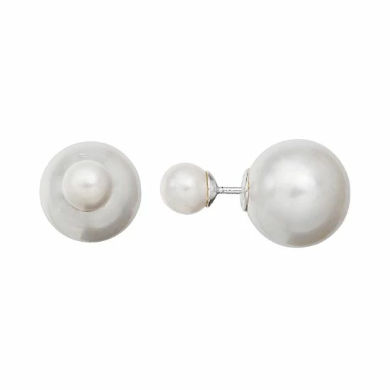 PRIMROSE Simulated Pearl Sterling Silver Front-Back Stud Earrings
