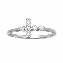 PRIMROSE Sterling Silver Cubic Zirconia Sideways Cross Ring
