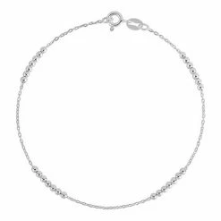 PRIMROSE Sterling Silver Beaded Station Cable Chain Anklet