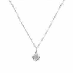 PRIMROSE Sterling Silver Cubic Zirconia Polished Seashell Pendant Necklace