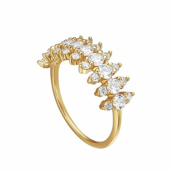 PRIMROSE 18k Gold Over Silver Cubic Zirconia Marquise Shape Cluster Ring - Image 2