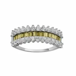 PRIMROSE Sterling Silver Green & White Cubic Zirconia Baguette Ring