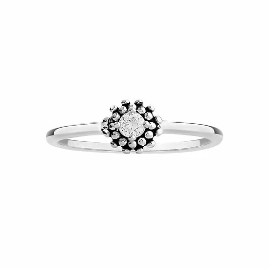 PRIMROSE Sterling Silver Cubic Zirconia Oxidized Flower Ring