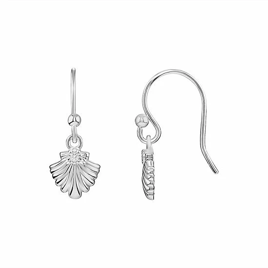 PRIMROSE Sterling Silver Cubic Zirconia Polished Seashell Drop Earrings