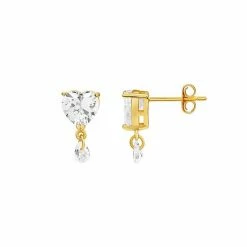 PRIMROSE 18k Gold Over Silver Cubic Zirconia Heart Stud Drop Earrings