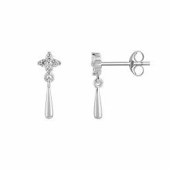 PRIMROSE Sterling Silver Cubic Zirconia Flower Stick Drop Earrings