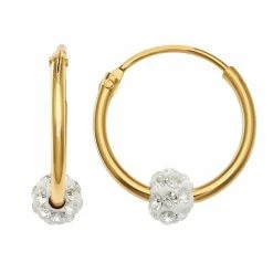 PRIMROSE Sterling Silver 18K Gold Plated Endless Hoop With Crystal Fireball Earrings