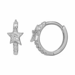 PRIMROSE Sterling Silver Cubic Zirconia Star Hoop Earrings