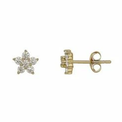 PRIMROSE Sterling Silver Cubic Zirconia Flower Stud Earrings Gold Over Sterling