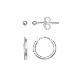 PRIMROSE Sterling Silver Ball Stud & Hoop Earring Set