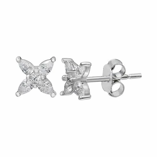 PRIMROSE Sterling Silver Cubic Zirconia Flower Stud Earrings