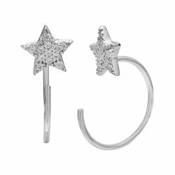 PRIMROSE Sterling Silver C-Hoop Cubic Zirconia Star Earrings