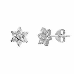 PRIMROSE Sterling Silver Cubic Zirconia Flower Stud Earrings Silver Tone