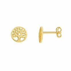 PRIMROSE 18k Gold Over Silver Polished Family Tree Stud Earrings