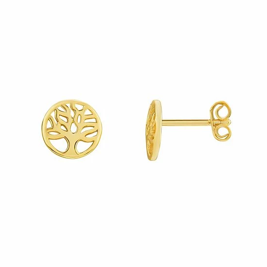 PRIMROSE 18k Gold Over Silver Polished Family Tree Stud Earrings