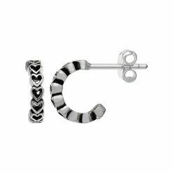 PRIMROSE Sterling Silver Stacked Hearts C-Hoop Earrings