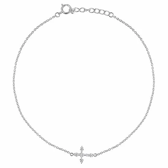 Primrose Sterling Silver Cubic Zirconia Cross Anklet