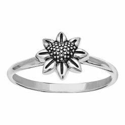 PRIMROSE Sterling Silver Flower Beaded Heart Band Ring