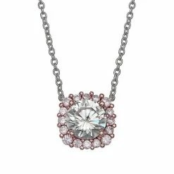 PRIMROSE Sterling Silver Cubic Zirconia Square Halo Pendant Necklace Two Tone