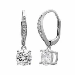 PRIMROSE Sterling Silver Cubic Zirconia Leverback Earrings