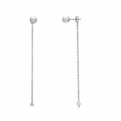 PRIMROSE Polished Ball Stud Floating Cubic Zirconia & Chain Drop Earrings Two Tone Yellow Gold