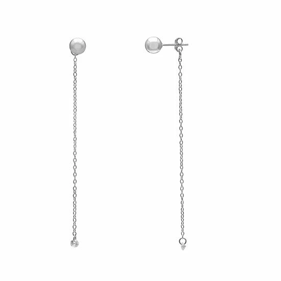 PRIMROSE Polished Ball Stud Floating Cubic Zirconia & Chain Drop Earrings Two Tone Yellow Gold - Image 3