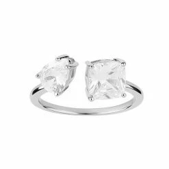 PRIMROSE Sterling Silver Pear & Cushion Cubic Zirconia Bypass Ring