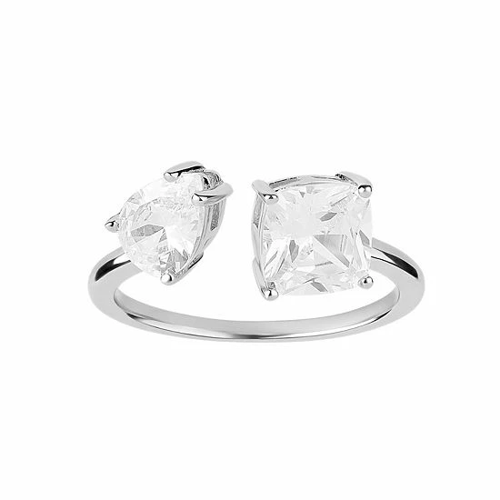 PRIMROSE Sterling Silver Pear & Cushion Cubic Zirconia Bypass Ring