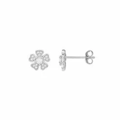 PRIMROSE Sterling Silver Cubic Zirconia Pave Clover Stud Earrings