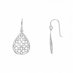 PRIMROSE Sterling Silver Polished Teardrop Filigree Drop Earrings