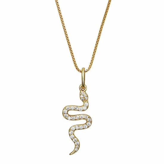 PRIMROSE 18k Gold Plated Cubic Zirconia Snake Pendant Necklace