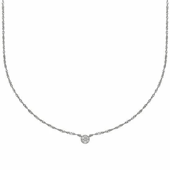 PRIMROSE Sterling Silver Cubic Zirconia Round Disc Necklace
