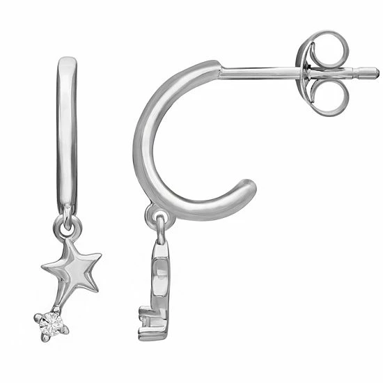 PRIMROSE Sterling Silver Cubic Zirconia Star C-Hoop Drop Earrings
