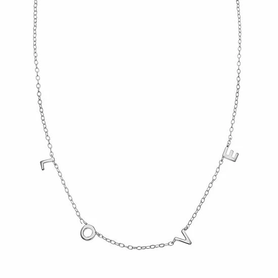PRIMROSE Sterling Silver "LOVE" Pendant Stations Chain Necklace