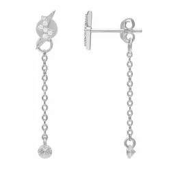 PRIMROSE Sterling Silver Cubic Zirconia Lightning Bolt Chain Drop Earrings