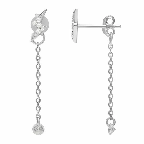PRIMROSE Sterling Silver Cubic Zirconia Lightning Bolt Chain Drop Earrings