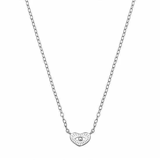 PRIMROSE Sterling Silver Etched Heart Evil Eye Pendant Necklace