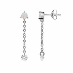 PRIMROSE Sterling Silver White Opal Floating Cubic Zirconia Chain Drop Earrings
