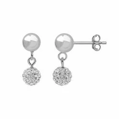 PRIMROSE Sterling Silver Ball Stud Set Crystal Fireball Drop Earrings