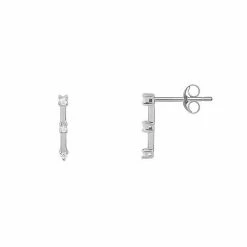 PRIMROSE Sterling Silver Triple Cubic Zirconia Bar Stud Earrings