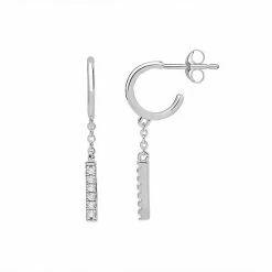 PRIMROSE Sterling Silver C-Hoop Cubic Zirconia Chain Bar Drop Earrings